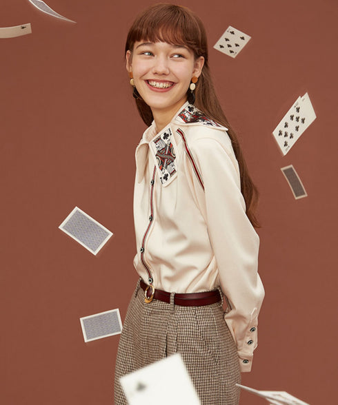 Card Collar Trimmed Blouse